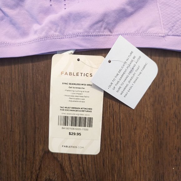 Fabletics Light Purple Sync Seamless Padded Midi Bra Small - New w/tags - Picture 3 of 3